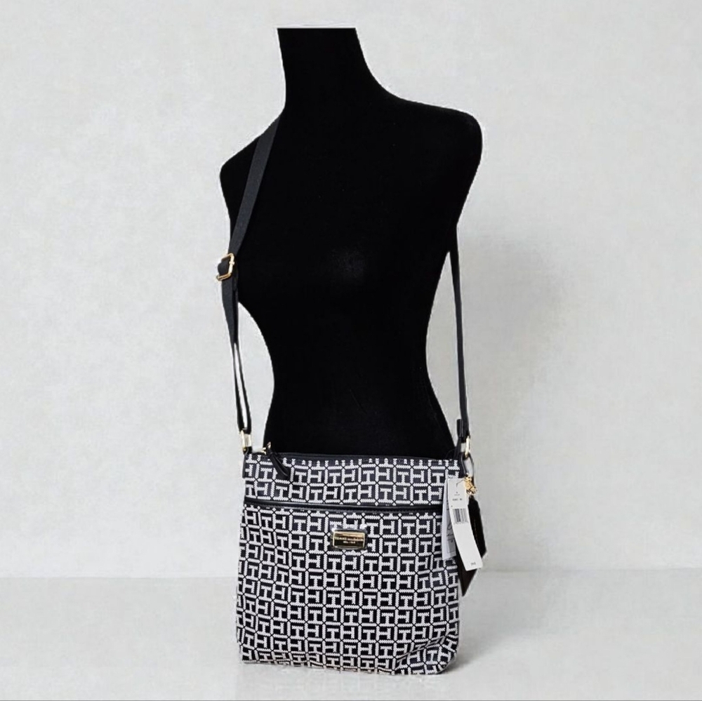 Tommy Hilfiger Black and White Patterned  Medium Crossbody Bag w Coin Purse